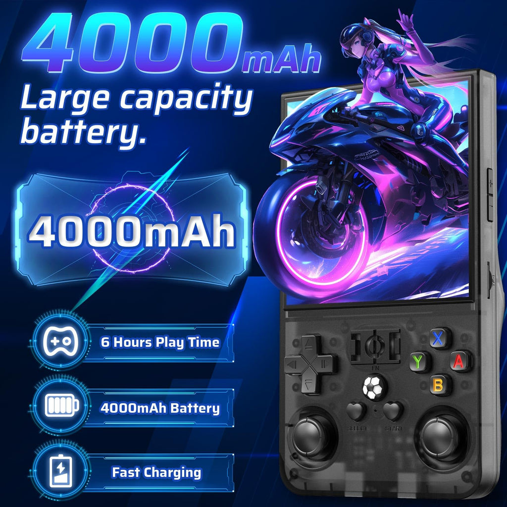 YEQOO R36MAX Retro Handheld Game Console, 4.0 Inch IPS HD Screen Portable Retro Gaming Console, 1.5GHz CPU Support 30+ Emulator Console Video Game Console, 4000mAh Battery (64GB Black)