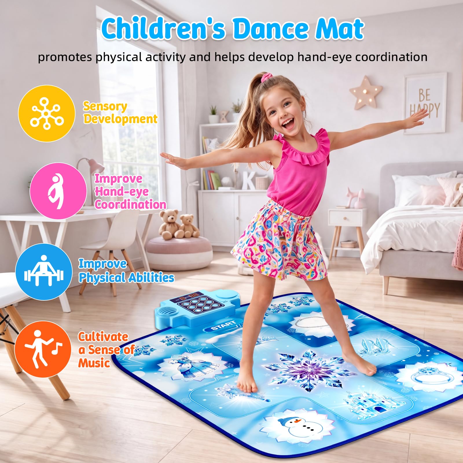 LZFYMXOK Dance Mat, Electronic Rhythm Step Play Mat with LED Lights, Light Up Dance Mat, 8 Challenge Levels, Adjustable Volume, Built-in Music, Frozen Toys Gift for Kids 3-12
