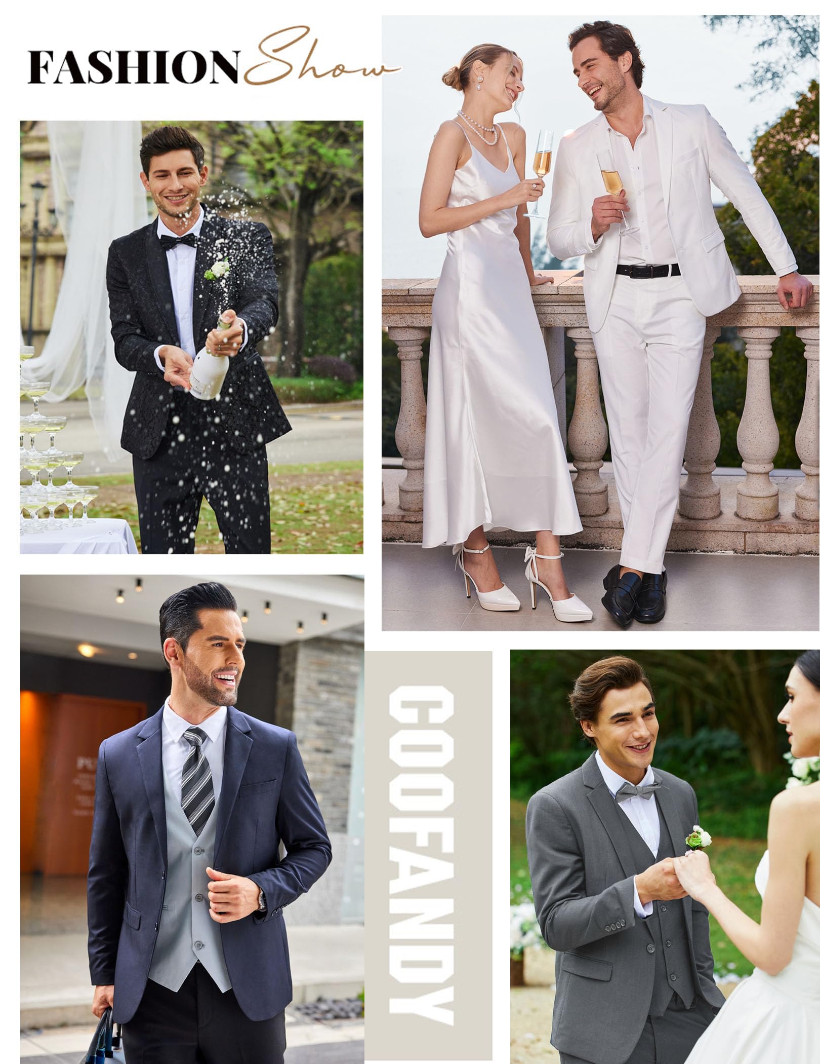 COOFANDY Men's 2 Piece Suits Classic Fit 2 Button Dress Suits Tuxedo Jacket Blazer Suit for Wedding Dinner Prom White