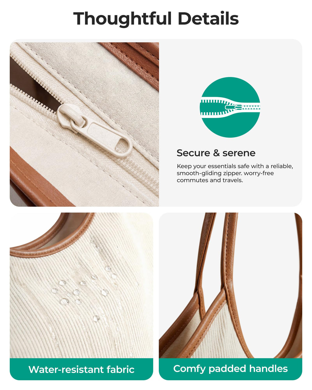 BAGSMRT Corduroy Tote Bag for Women Beach Bag with Zipper Casual Shoulder Bag Lightweight Travel Tote Hobo Handbag Light Beige