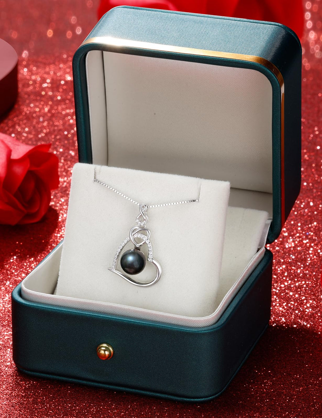 NONNYL Tahitian Black Pearl Necklace - Gift for Her: Mothers Day, Valentines Day, Birthday, Anniversary, Wedding, Christmas