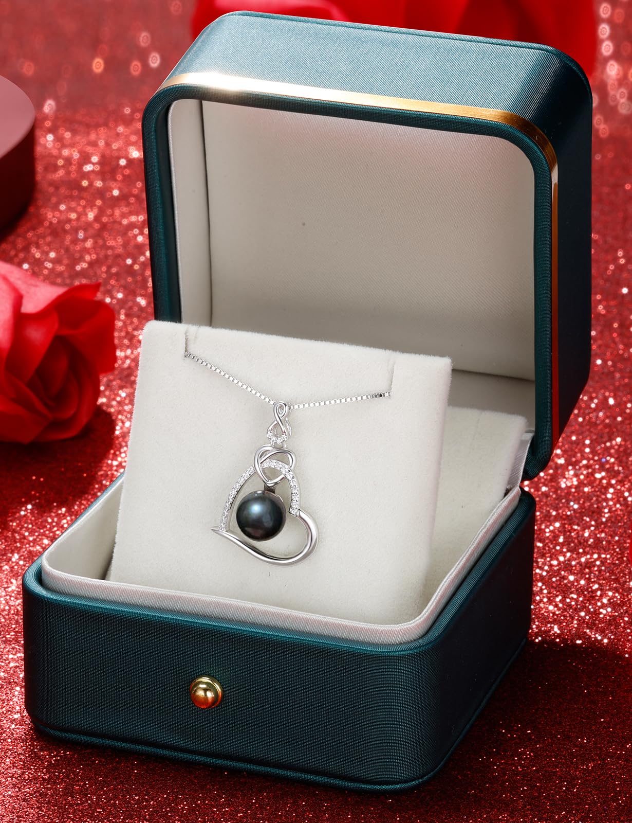 NONNYL Tahitian Black Pearl Necklace - Gift for Her: Mothers Day, Valentines Day, Birthday, Anniversary, Wedding, Christmas