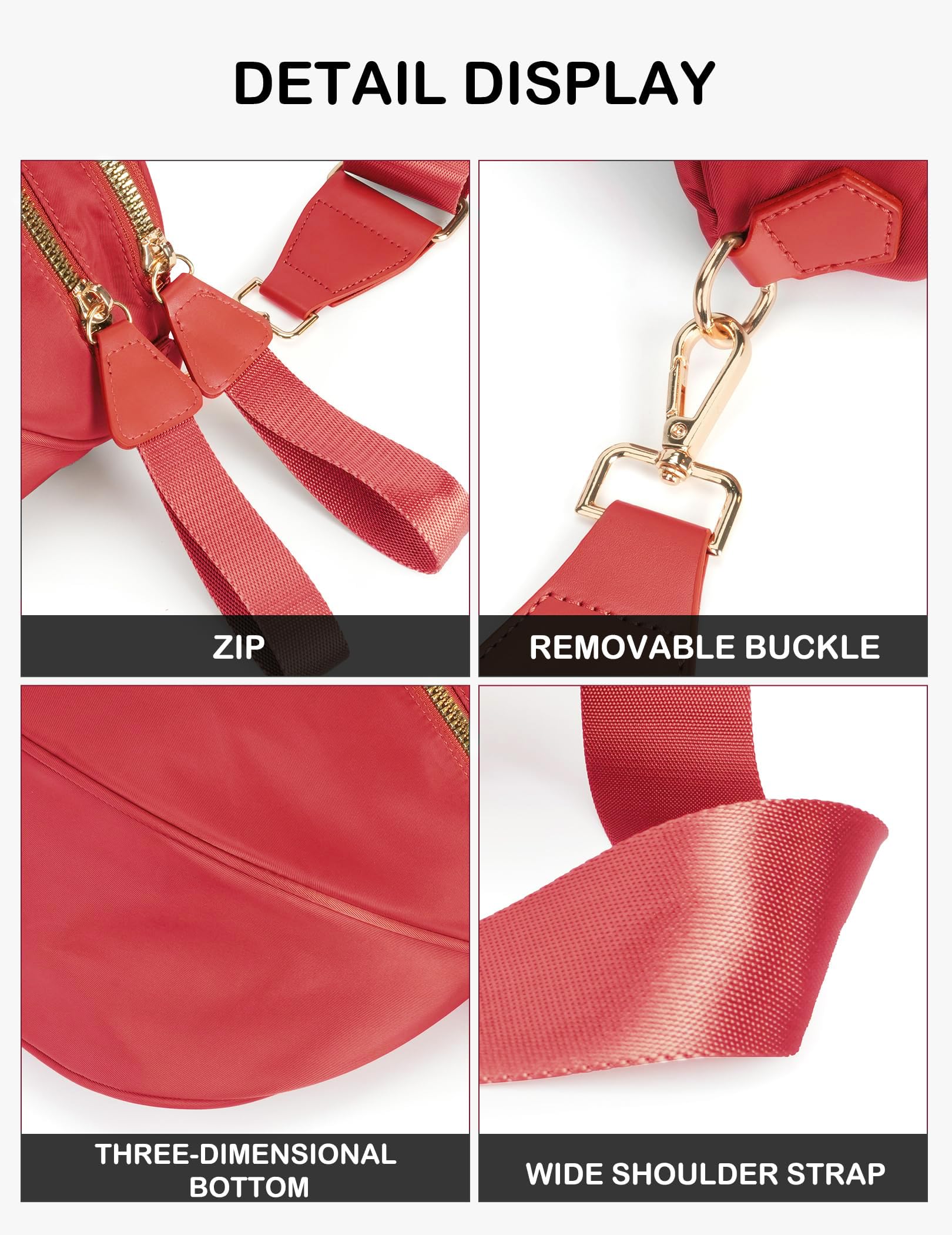 Spacious Nylon Crossbody Bag Bum Bag Handbags Wallets Purses Trendy Shoulder Bag for Women (red)