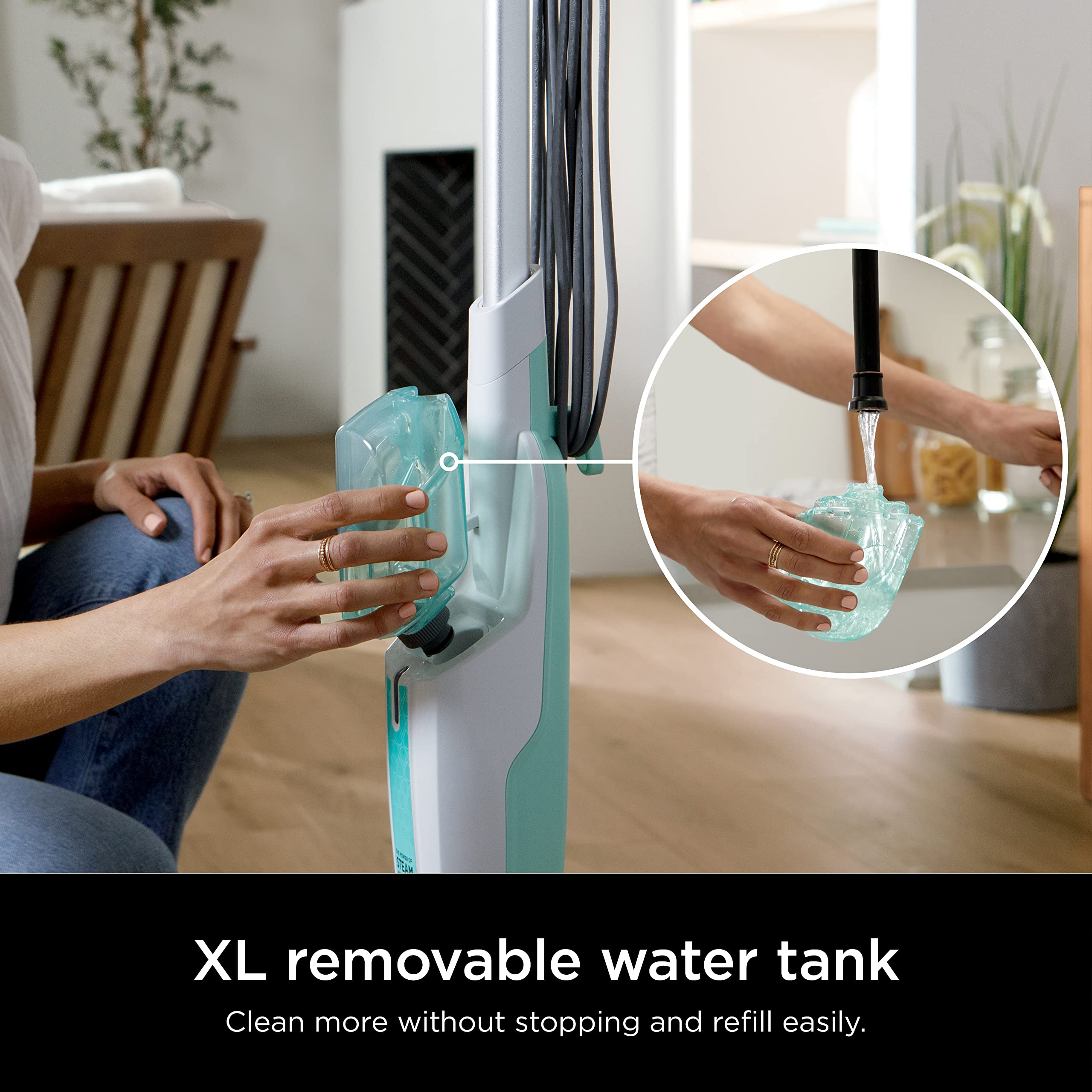 Shark Steam Mop with 2 Machine Washable Dirt Grip Pads, Removable Water Tank, Lightweight, Steam Cleaner for sealed Hard Floors, Marble, Stone, Hardwood, Tile, Laminate, White/Seafoam, S1000