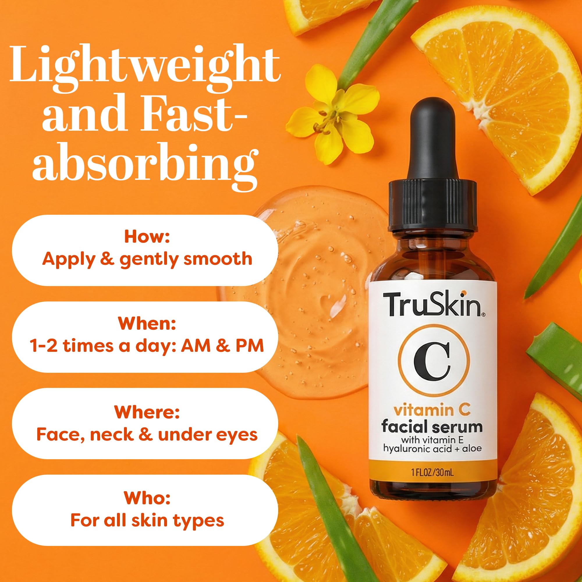 TruSkin Vitamin C Serum for Face – Anti Aging Face Serum with Hyaluronic Acid & Vitamin E – Brightening Formula for Improving Appearance of Dark Spots, Fine Lines & Wrinkles – All Skin Types, 1 fl oz