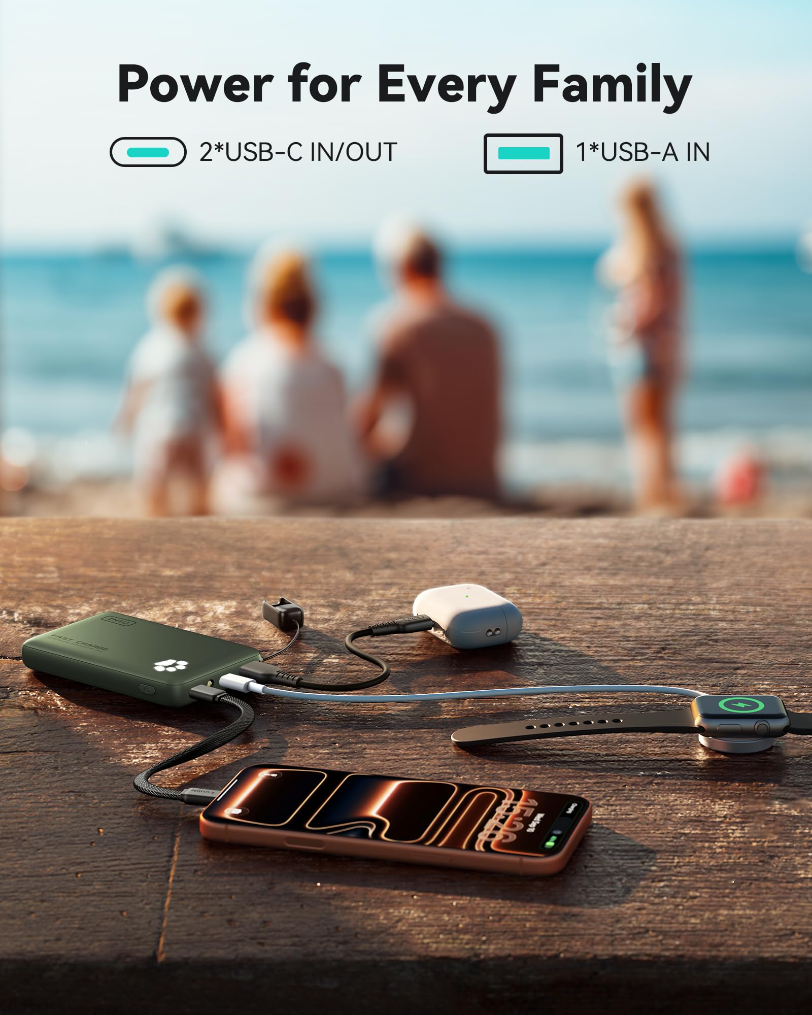 INIU 45W Fast Charging Portable Charger, 40% Smaller 10000mAh with Detachable Cable, Flight-Safe Travel Power Bank, USB C External Phone Battery Pack for Camping, ShortTrip, Travelers, Hikers, Green