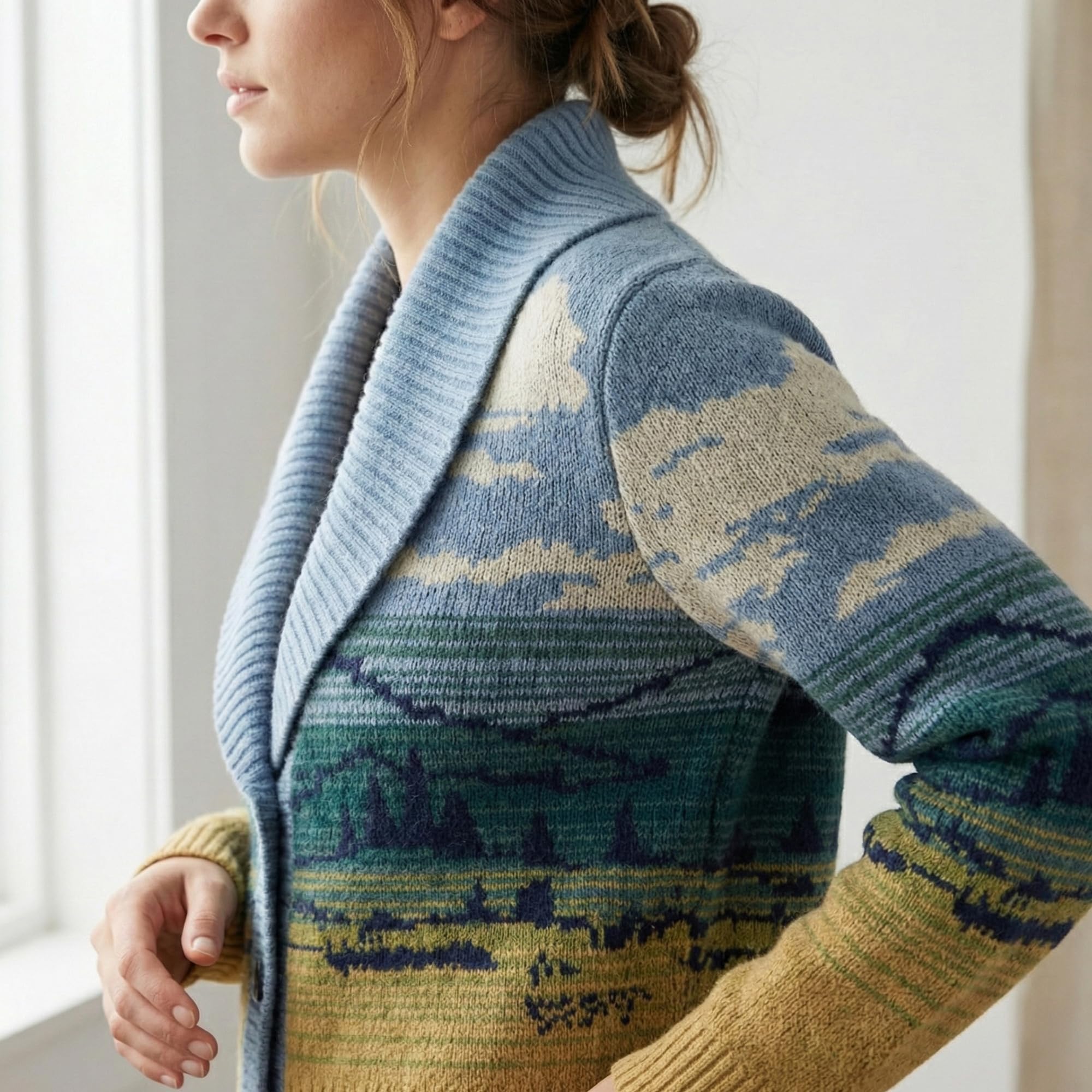 Pendleton Big Sky Cardigan for Women, 100% Cotton Sweater, Lightweight Casual Women's Cardigan, Made in USA, Landscape Pattern Knitwear