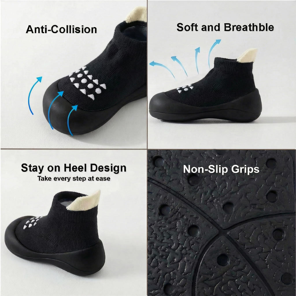 Hstyle Baby Sock Shoes Toddler Walking Shoes Infant Non-Slip Slippers Soft Rubber Sole Sneakers for Baby Boys Girls 12-18 Months Black