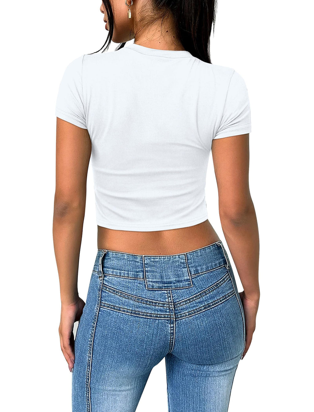 Sampeel Tops for Women Trendy 2025 Crop White T Shirts Y2K Summer Clothes Tshirts Fashion Clothing Vacation Outfits S
