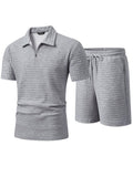 JMIERR Men's Casual Summer Set Textured Short Sleeve Shirt and Shorts 2 Piece Beach Outfit, Light Grey, M