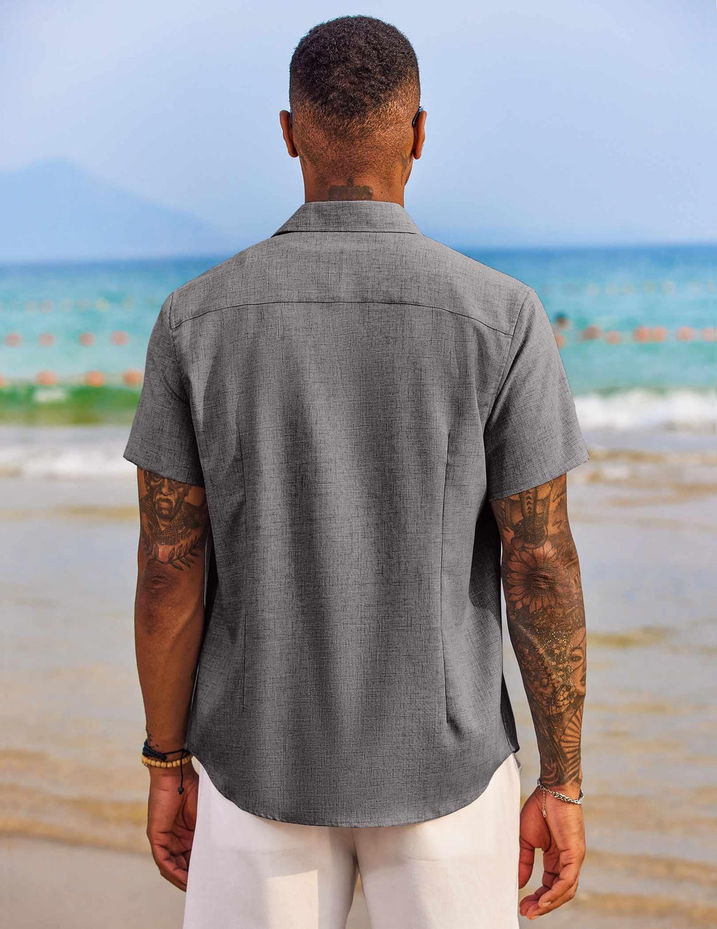 COOFANDY Men's Summer Shirt Casual Button Down Shirts Short Sleeve Dress Shirt A-Dark Grey