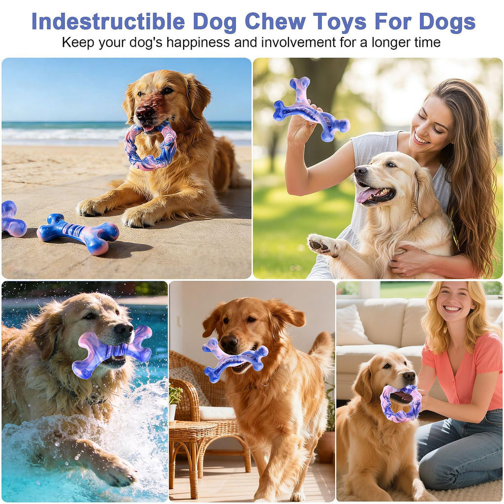 Rensh 3-Pack Tough Dog Chew Toys for Aggressive Chewers, Almost Indestructible Dog Toys for Medium Large Breed, Super Chew Toy to Keep Them Busy & Reduce Boredom, Teeth Cleaning Training, Milk Flavor