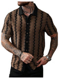 SOLY HUX Men's Summer Striped Shirts Casual Button Down Textured Short Sleeve Collared Vintage Beach Shirts Plain Coffee Brown X-Large
