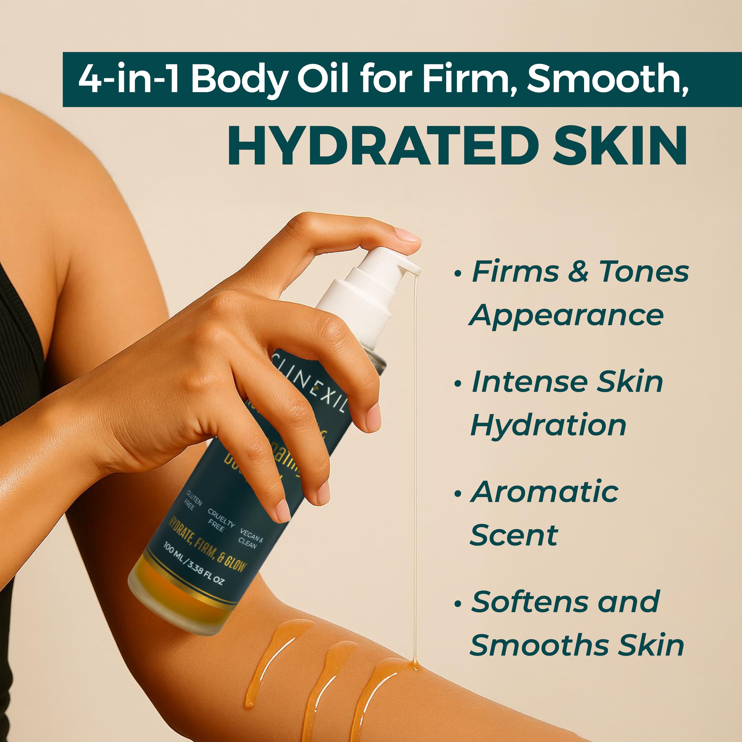 Clinexil After Shower Body Oil for Women- Hydrating & Firming Natural Moisturizer for Dry Skin-Cold Pressed Jojoba, Baobab, Sea Buckthorn & Vitamin E – Non-Greasy, fast absorbing Skin Oil – 3.38 oz