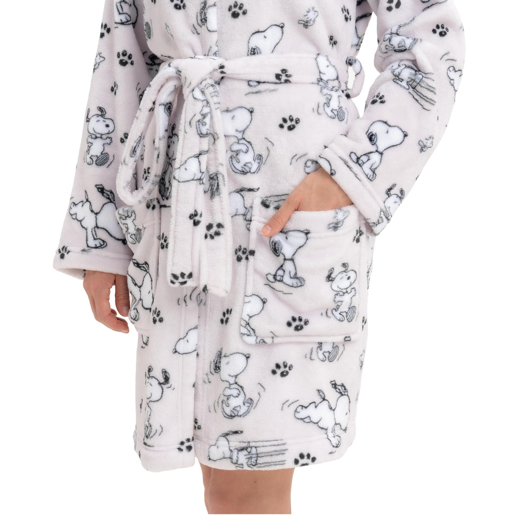 Berkshire Blanket Peanuts® Snoopy VelvetLoft® Soft Lightweight Women Robes, Short Hooded Robe with Pockets, Gifts for Women(Peanuts Poses and Paws Lavender, Medium)