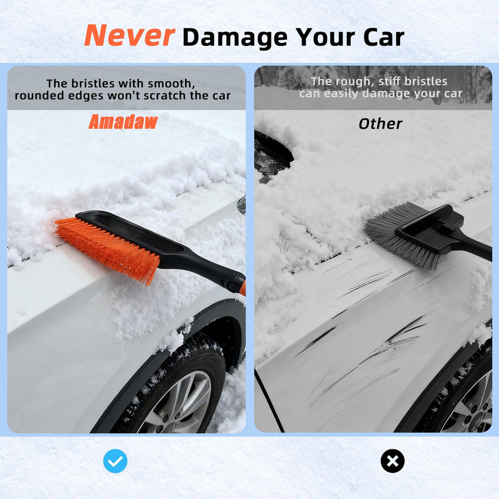 AMADAW 27" 2-in-1 Snow Brush and Ice Scrapers for Car Windshield [Military-Grade Rugged Durability] Removable for Easy Storage, Suitable for Sedans, SUVs and Trucks（Orange）