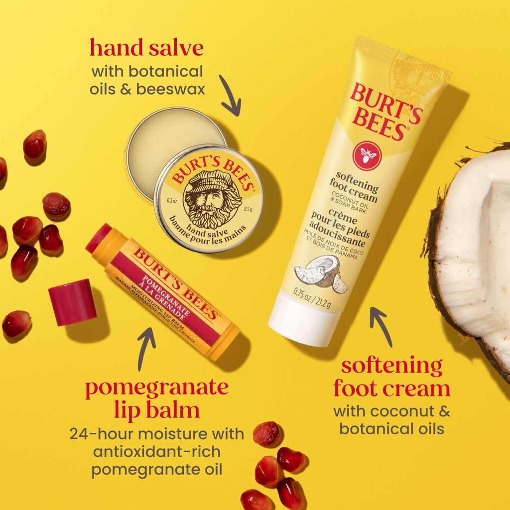 Burt's Bees Mothers Day Gifts Ideas, Tips and Toes Kit, 6 Travel Size Products - Pomegranate Moisturizing Lip Balm, 2 Hand Creams, Foot Cream, Cuticle Cream, and Hand Salve