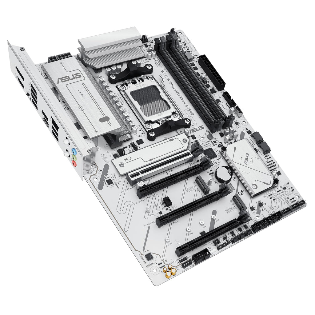 ASUS B650E MAX Gaming WiFi W – AMD B650 AM5 ATX Motherboard, White PCB, DDR5, PCIe 5.0, 3X M.2, Wi-Fi 6E, 2.5Gb LAN, USB 10Gbps Type-C, DisplayPort, HDMI™, BIOS Flashback™, Aura Sync, Advanced AI PC