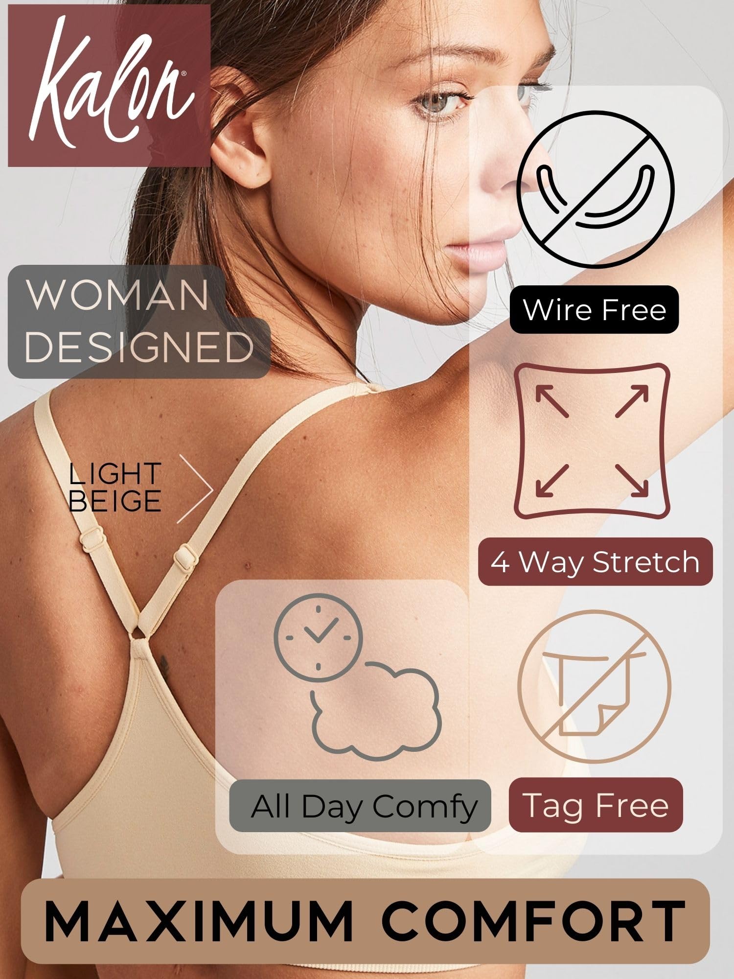 Kalon Women’s 4 Pack Racerback Sports Bralette Seamless Wireless Comfort Bra (Large, Basics)