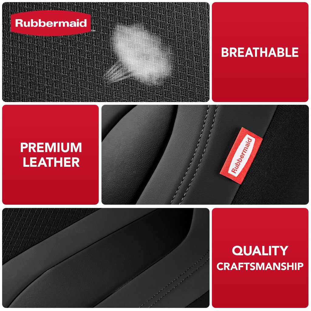 Rubbermaid Leather Mesh Car Seat Covers, Breathable Air Mesh Front Seat Cover, Universal Fit Slip-on Design, Airbag Compatible, Automotive Seat Protector for Most Cars, SUVs, Trucks, Vans-Black