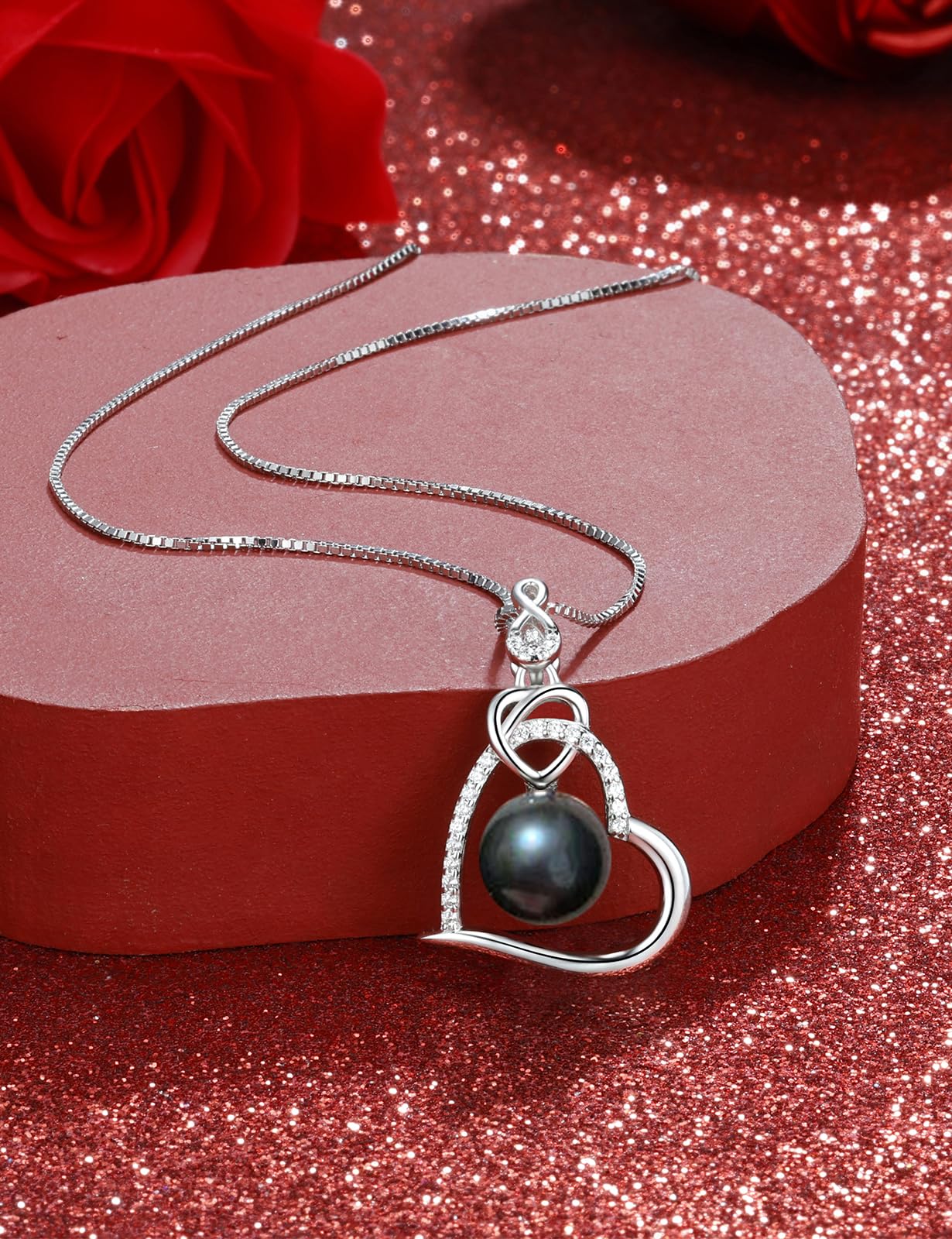 NONNYL Tahitian Black Pearl Necklace - Gift for Her: Mothers Day, Valentines Day, Birthday, Anniversary, Wedding, Christmas