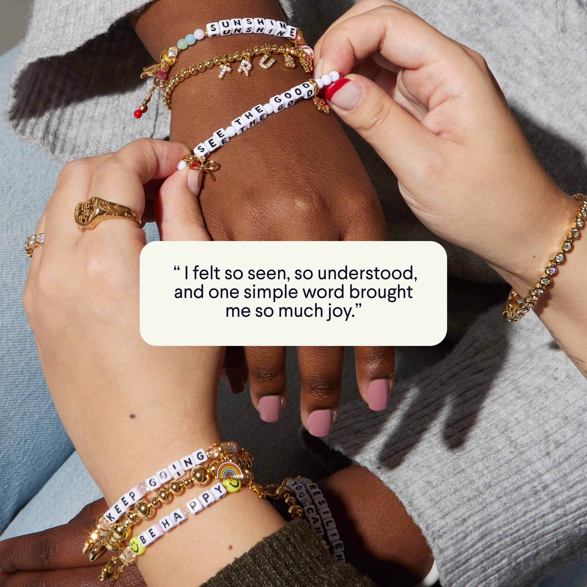 Little Words Project Handcrafted and Uniquely Designed Beaded Bracelets - Be Happy Stack - Set of 3 Bracelets - Be Happy, Be Present, Be You