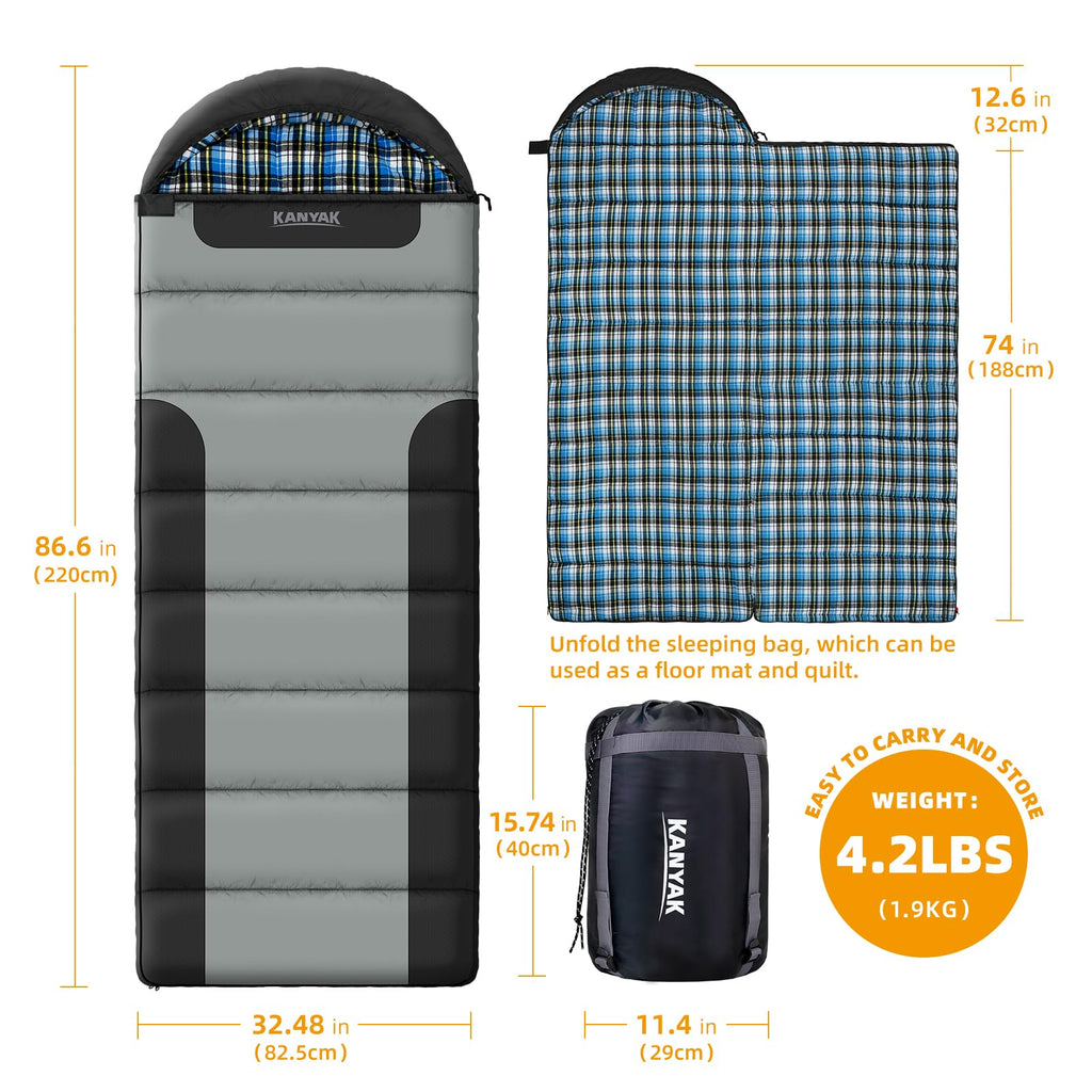 Sleeping Bags for Adults Teens Cold Weather &Warm, 3 Seasons, Cotton Flannel Liner Sleeping Bag, Lightweight Compact Camping Essentials Equipment, Hiking, Outdoor, Travel(T-Shaped) (Black Grey)