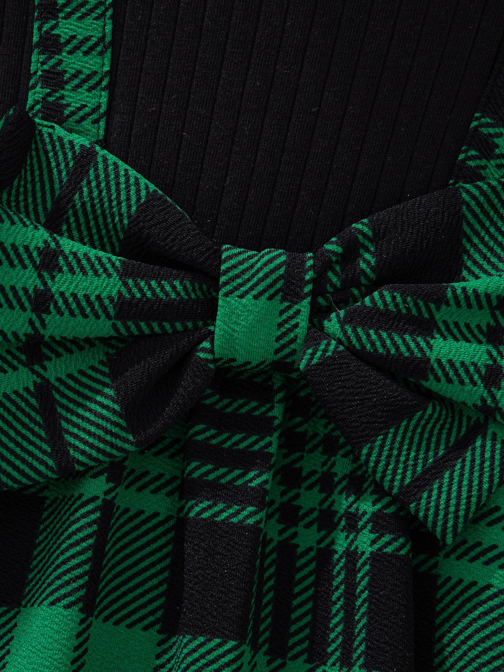 WDIRARA Girl's Plaid Bow Front Ribbed Knit Round Neck Long Sleeve A Line Dress Green 15Y