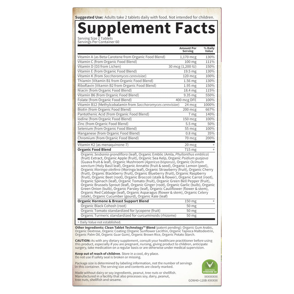 Garden of Life Multivitamin for Women 40 Plus, Organics Womens Vitamins, Hormone & Breast Health Support Blend, Vegan, 120 Tablets