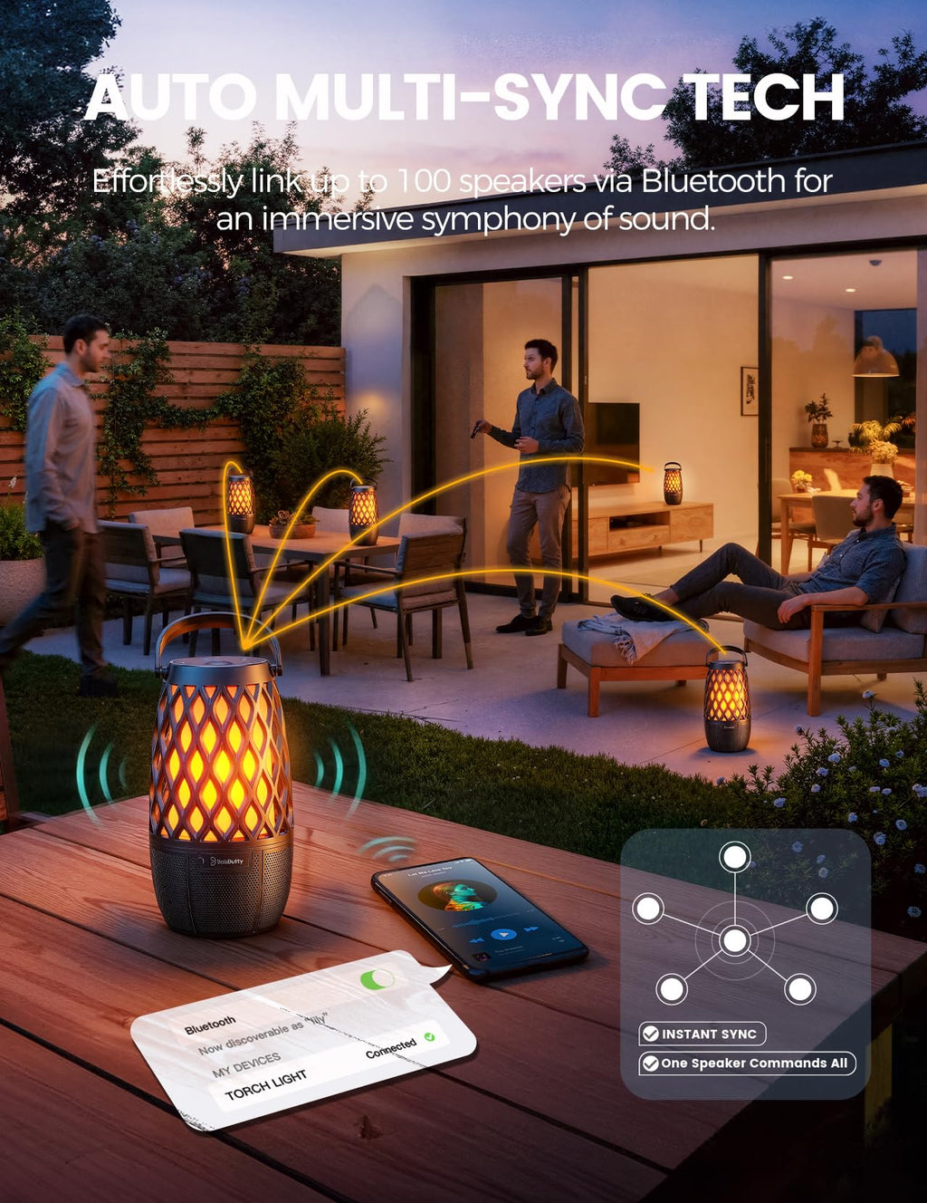 Outdoor Speakers Gifts for Men Bluetooth Speaker with Lights Multi-Sync up to 100 Speakers Auto-Pairing HD Stereo Sound Cool Stuff House Warming Gifts IPX5 Waterproof Lantern for Home|Patio|Pool|Yard