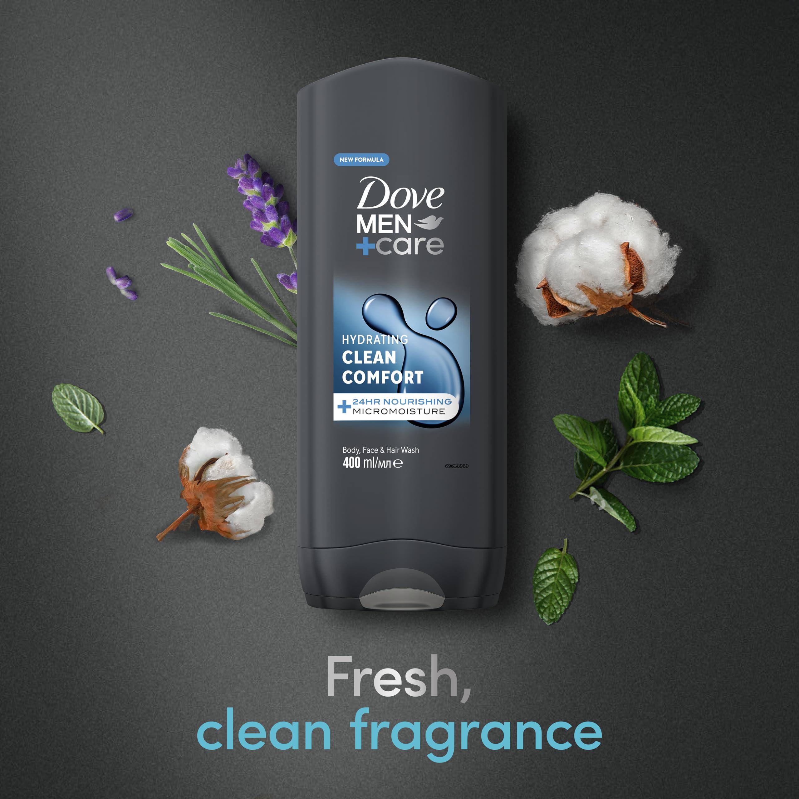Dove Men+Care Hydrating Clean Comfort Men's 3-in-1 Hair, Face and Body Wash Body Cleanser shower gel with 24 hour nourishing MicroMoisture technology for relaxed and re-energised skin 400 ml