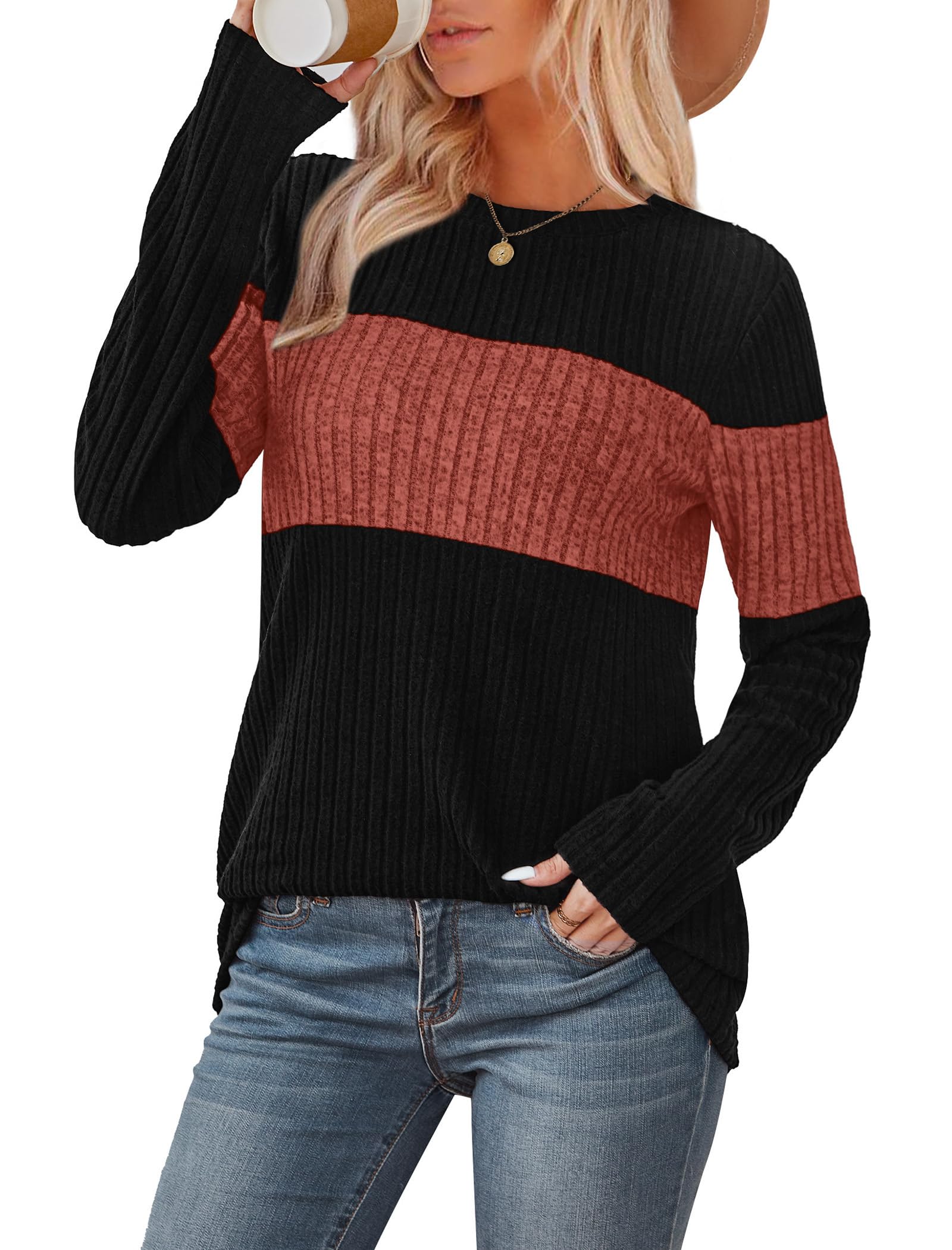 Womens Sweaters Fall Tops Long Sleeve Shirts Teacher Outfits Trendy Plus Size Fall Clothes Fashion 2025 Caramel XL