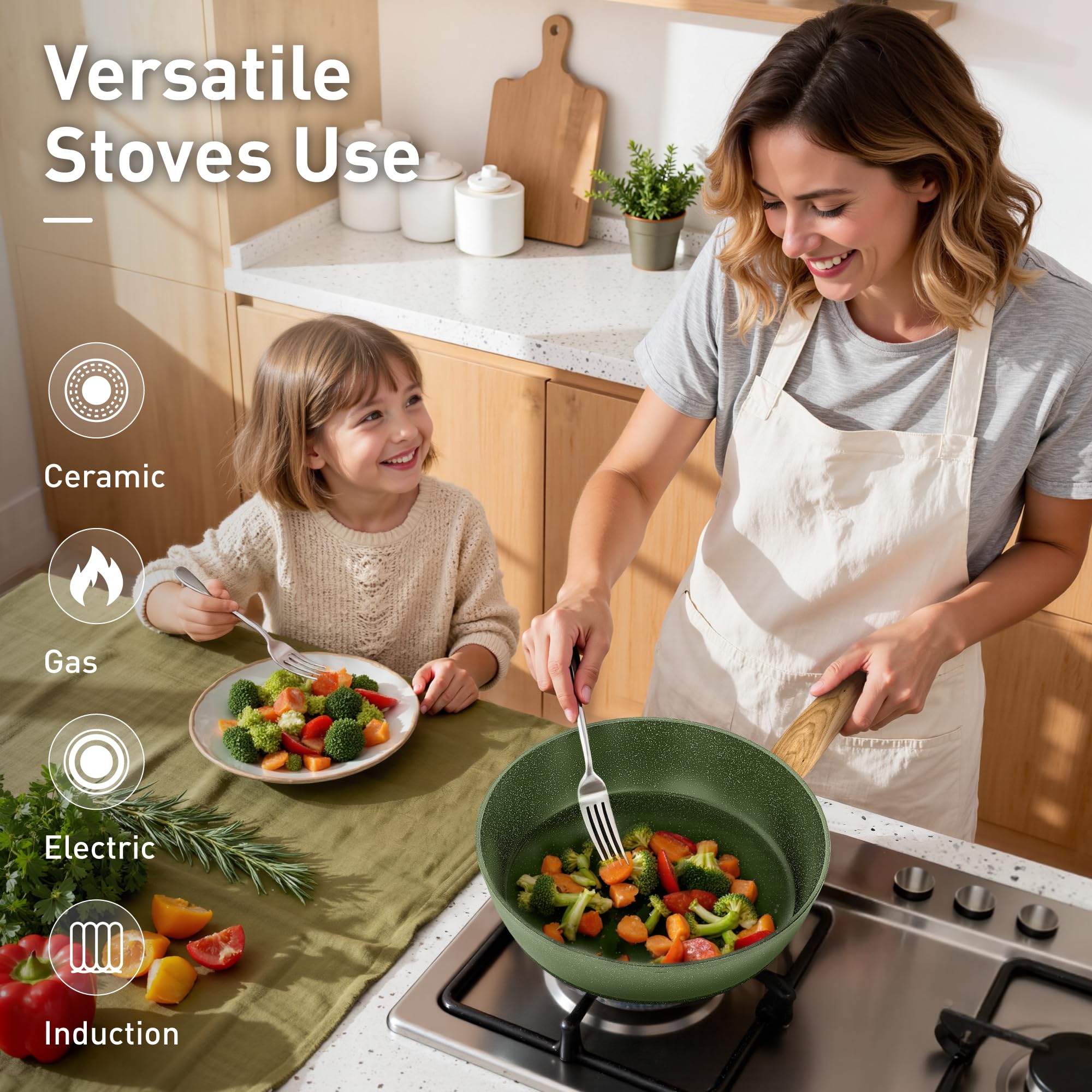 DishDelight Induction Pots and Pans Set Non Stick, 12 Piece Nonstick Induction Granite Kitchen Cookware Sets, Induction Cookware Nonstick Granite Cooking Set, PFOA&PFOS Free, Green