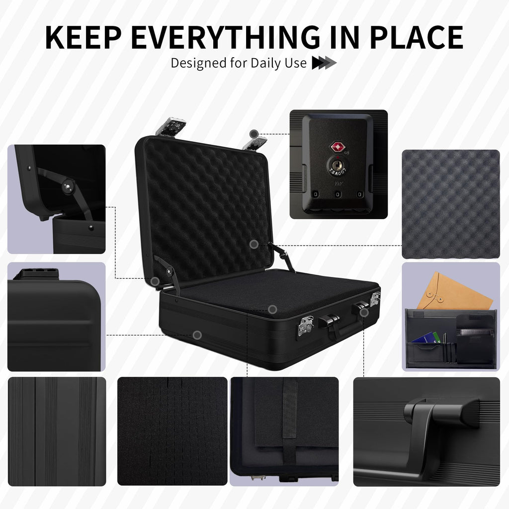 ALUNEX Aluminum Storage Case with Customizable Foam, 3-in-1 Modular Interior, Professional Briefcase with TSA Locks for Men & Women, Organizer & Divider for Documents, Electronics & Tools