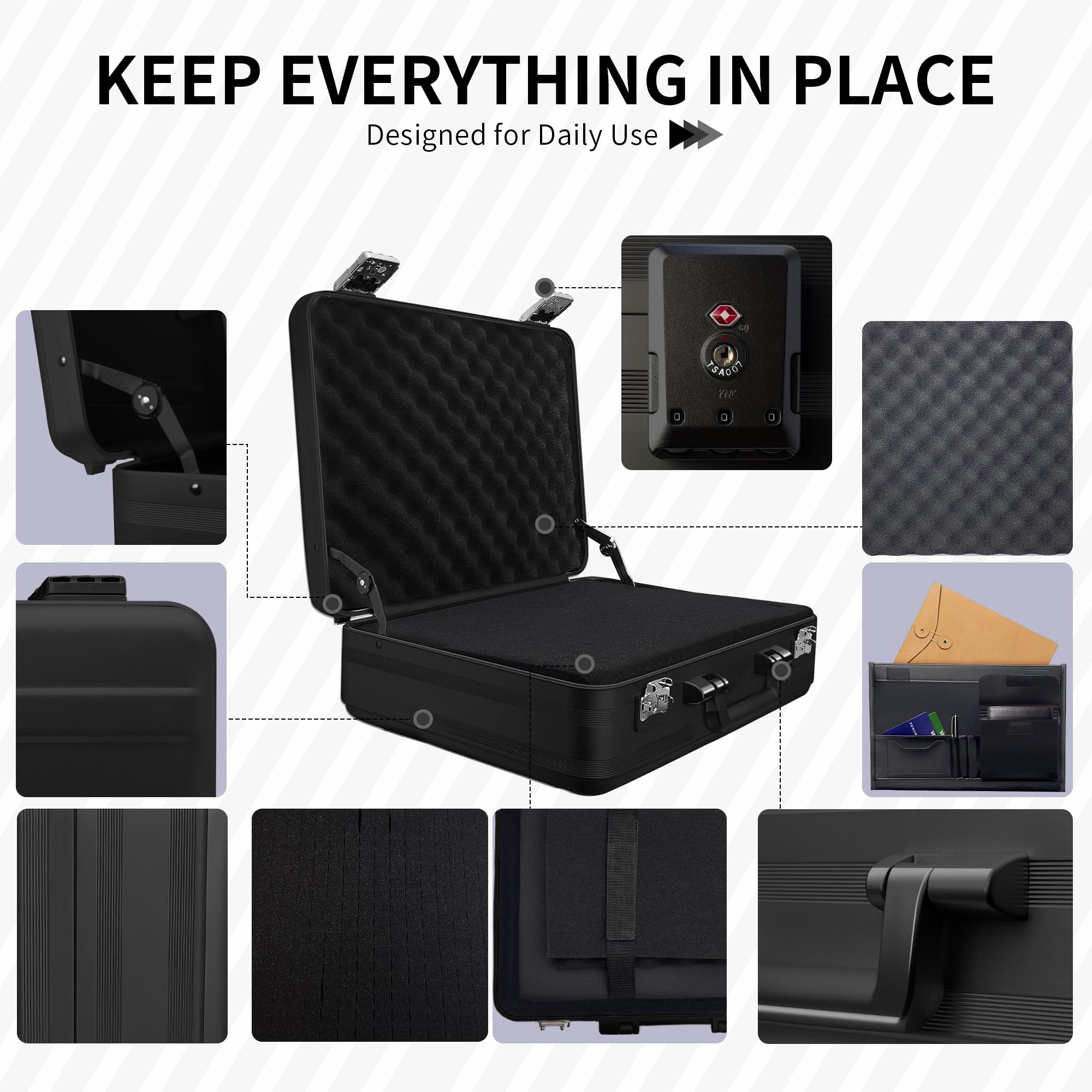 ALUNEX Aluminum Storage Case with Customizable Foam, 3-in-1 Modular Interior, Professional Briefcase with TSA Locks for Men & Women, Organizer & Divider for Documents, Electronics & Tools