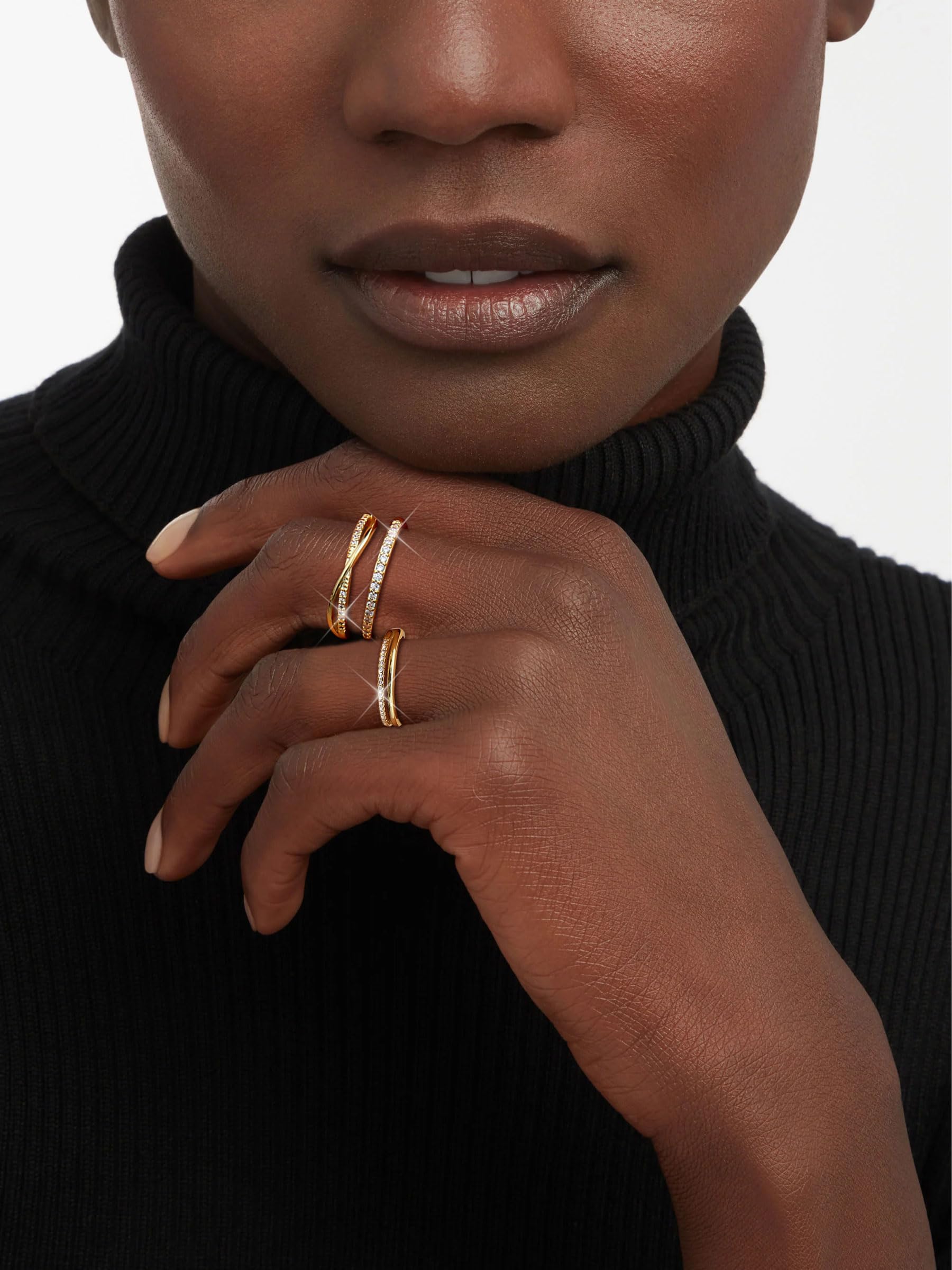Tungary Gold Stackable Rings for Women Non Tarnish Open Adjustable Thin Thumb Rings 14K Gold Plated Stacking Cubic Zirconia Knuckle Pinky Ring Set Dainty Statement Promise Wedding Band Ring for Women