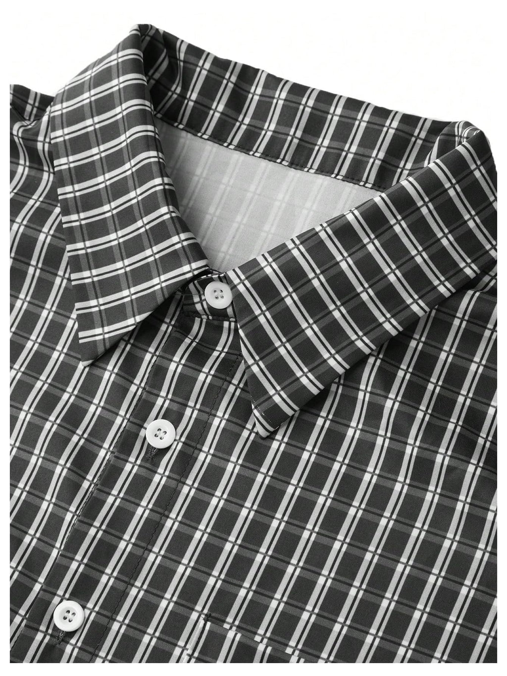 GORGLITTER Men's Gingham Cropped Shirt Short Sleeve Button Down Shirts Black Medium
