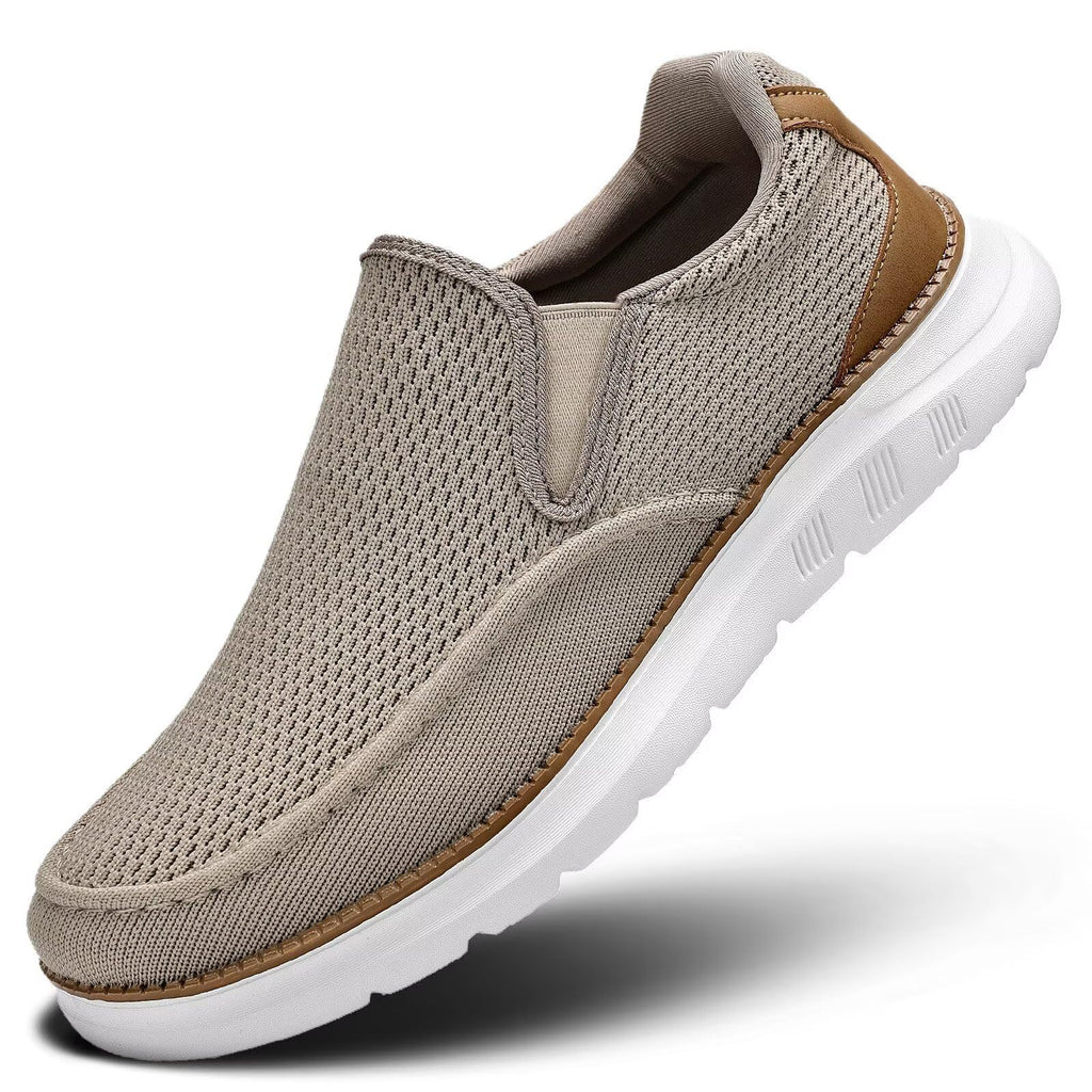 Mens Casual Loafers Slip-on Boat Mesh Walking Shoes Business Oxfords Sneakers Work Comfortable Lightweight Soft Sole Khaki