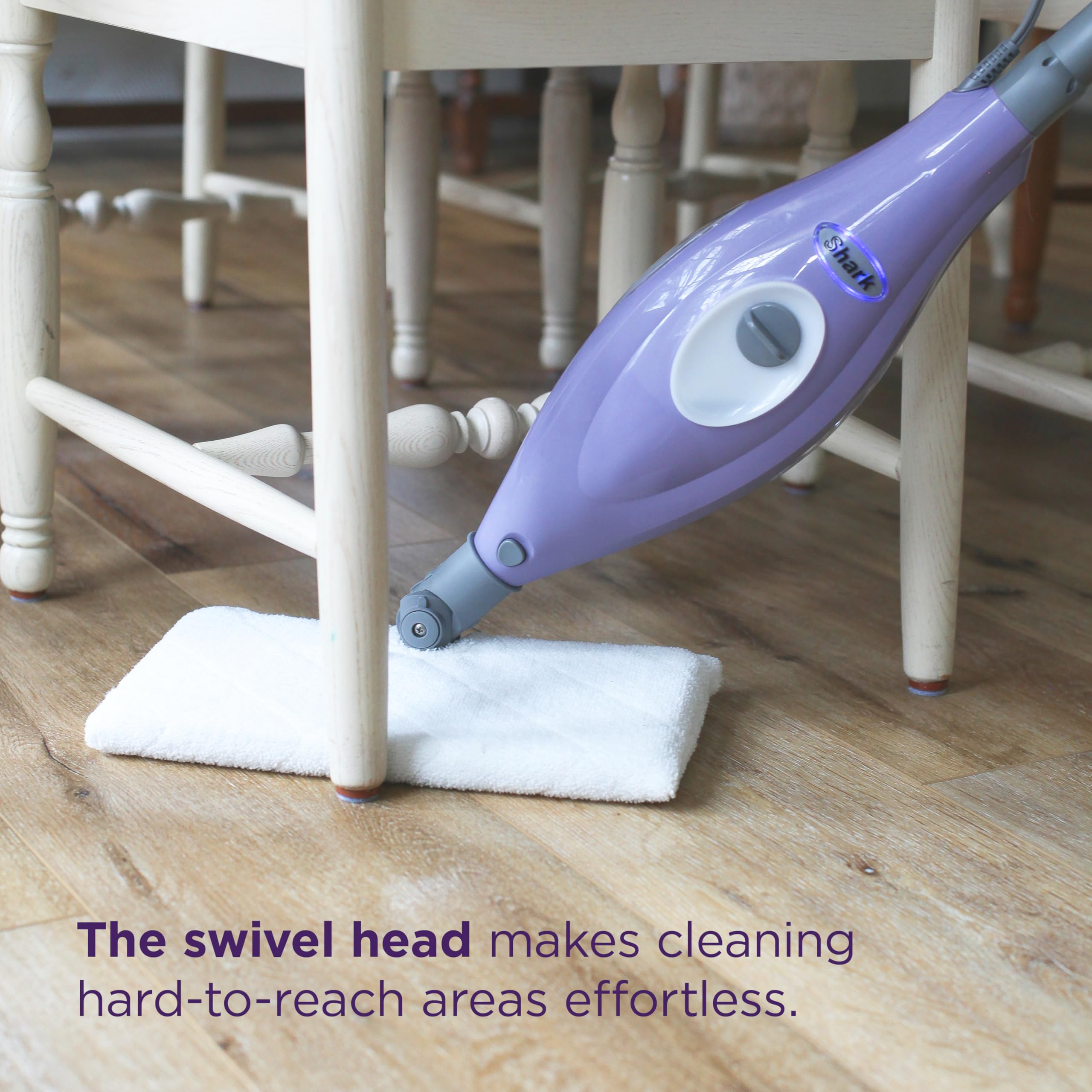 Shark Steam Pocket Mop with 2 Washable Double-sided Pads, Steam Sanitization, Swivel Steering, Lightweight, Steam Cleaner for Sealed Hard Floors, Hardwood, Marble, Tile, Purple, S3501