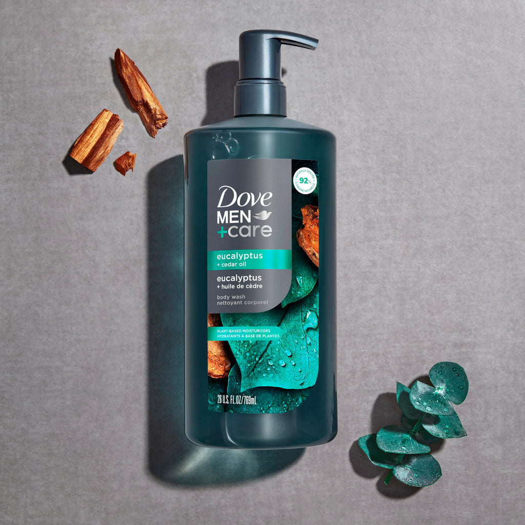 DOVE MEN + CARE Body Wash Eucalyptus & Cedar Oil Plant-Based Moisturizing Body Wash for Men, 26oz