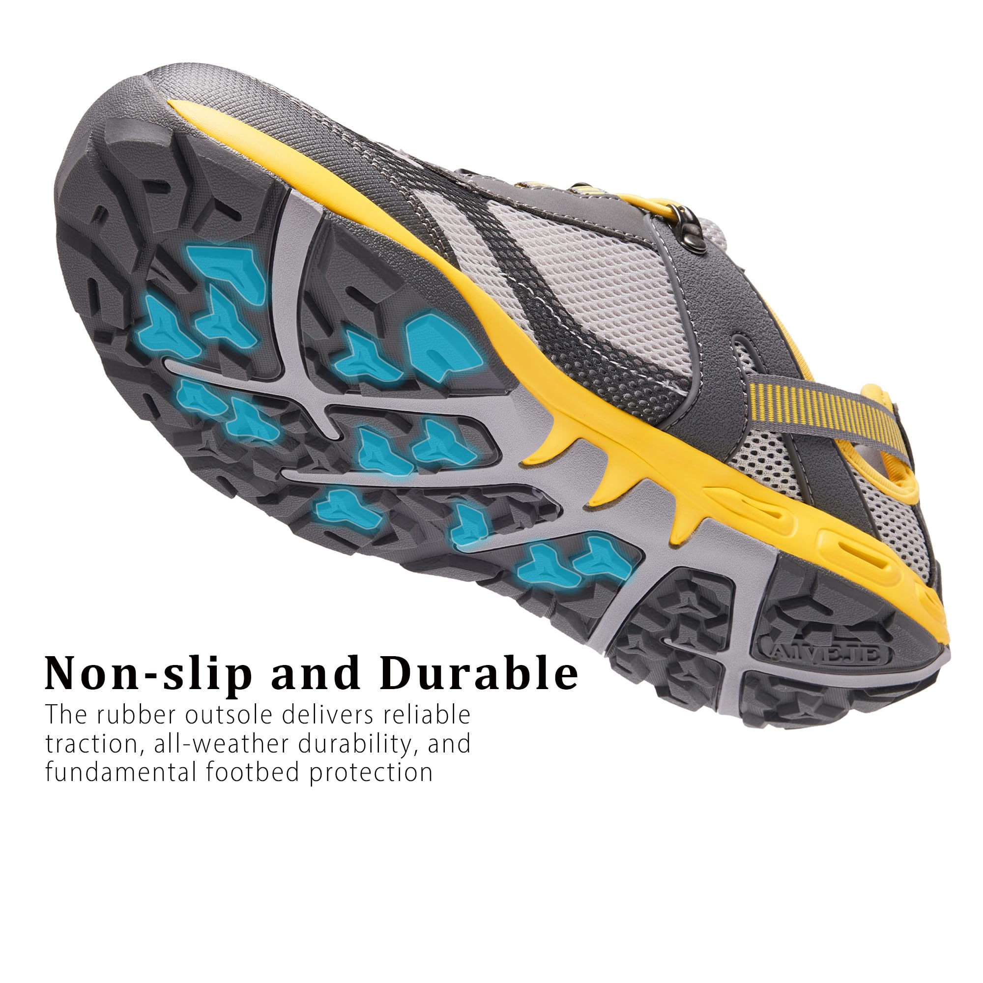 AIVEJE Men's Water Shoes Non-Slip Quick Drying Aqua Shoe Summer Outdoor Hiking Athletic Water Sandals 11.5 Grey Yellow
