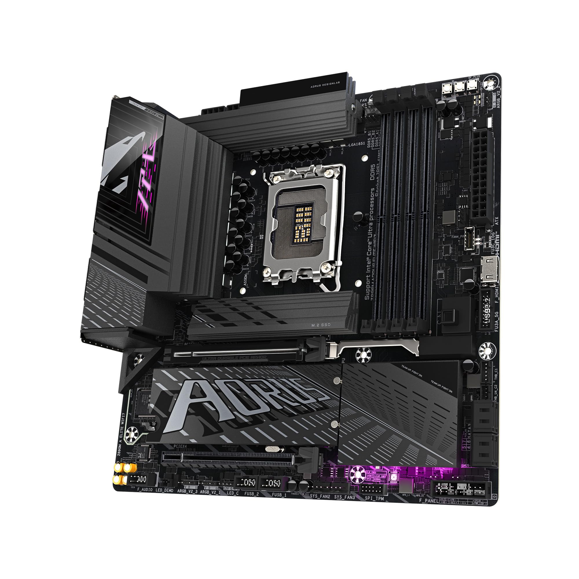 GIGABYTE Z890M AORUS Elite WIFI7 Intel Core Ultra (Series 2) LGA 1851 Motherboard, M-ATX, DDR5, 3X M.2, PCIe 5.0, USB4 Type-C, WIFI7, 2.5GbE LAN, WiFi EZ-Plug, EZ-Latch Plus