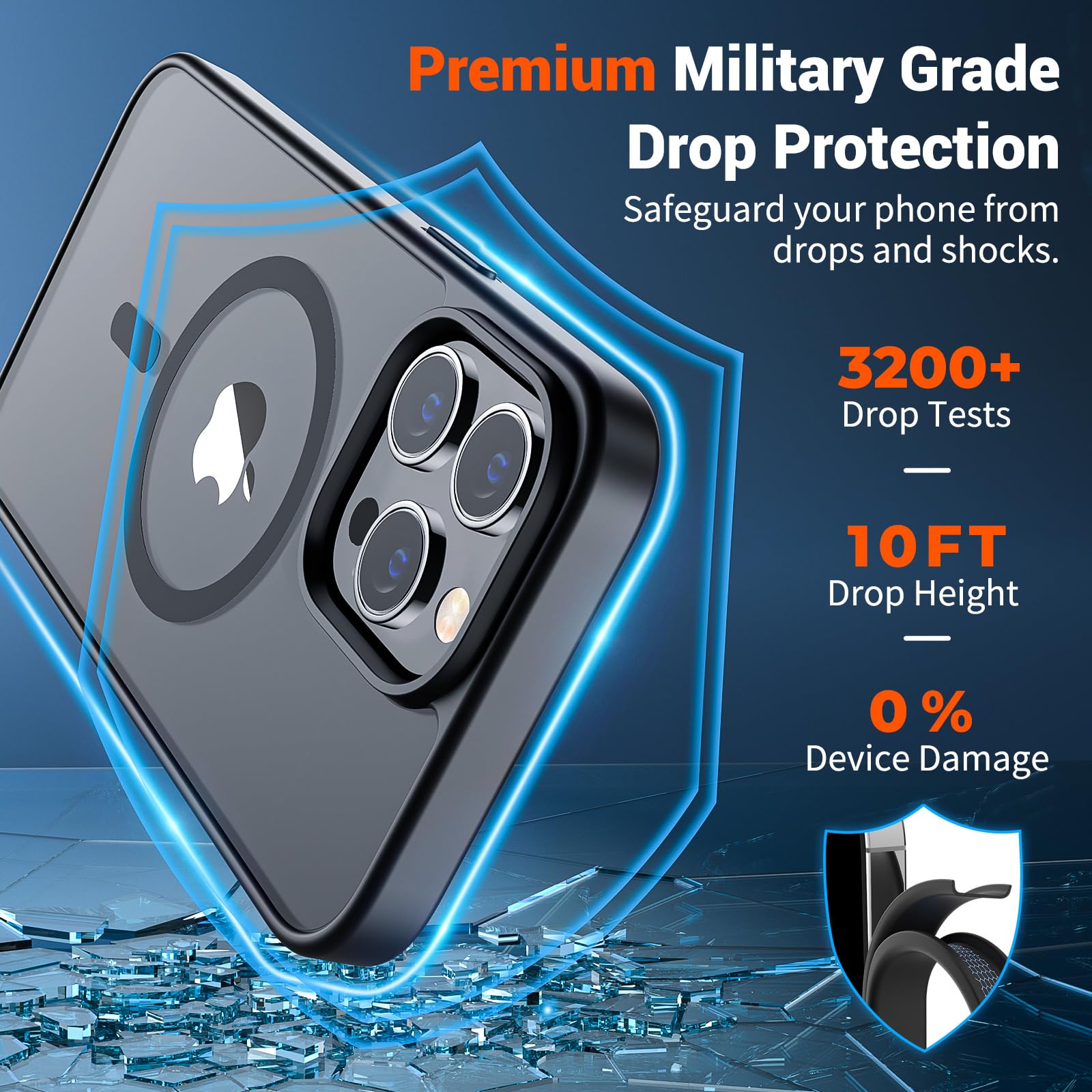 SUPFINE Magnetic for iPhone 13 Pro Max Case (Compatible with MagSafe) (Military Grade Drop Protection) Translucent Matte Shockproof Phone Cover,Black