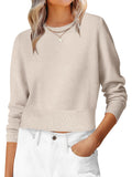 ANRABESS Women’s Long Sleeve Sweaters Cropped Crew Neck Business Casual Light Weight Sweater Tops Fall Fashion Clothes 2025 Light Almond S