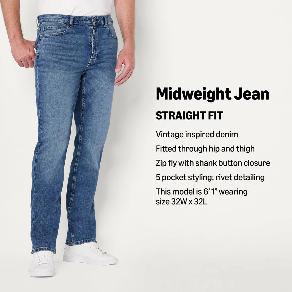 Amazon Essentials Men's Low Stretch Straight-Fit Jeans, Tinted Medium Blue, 42W x 32L