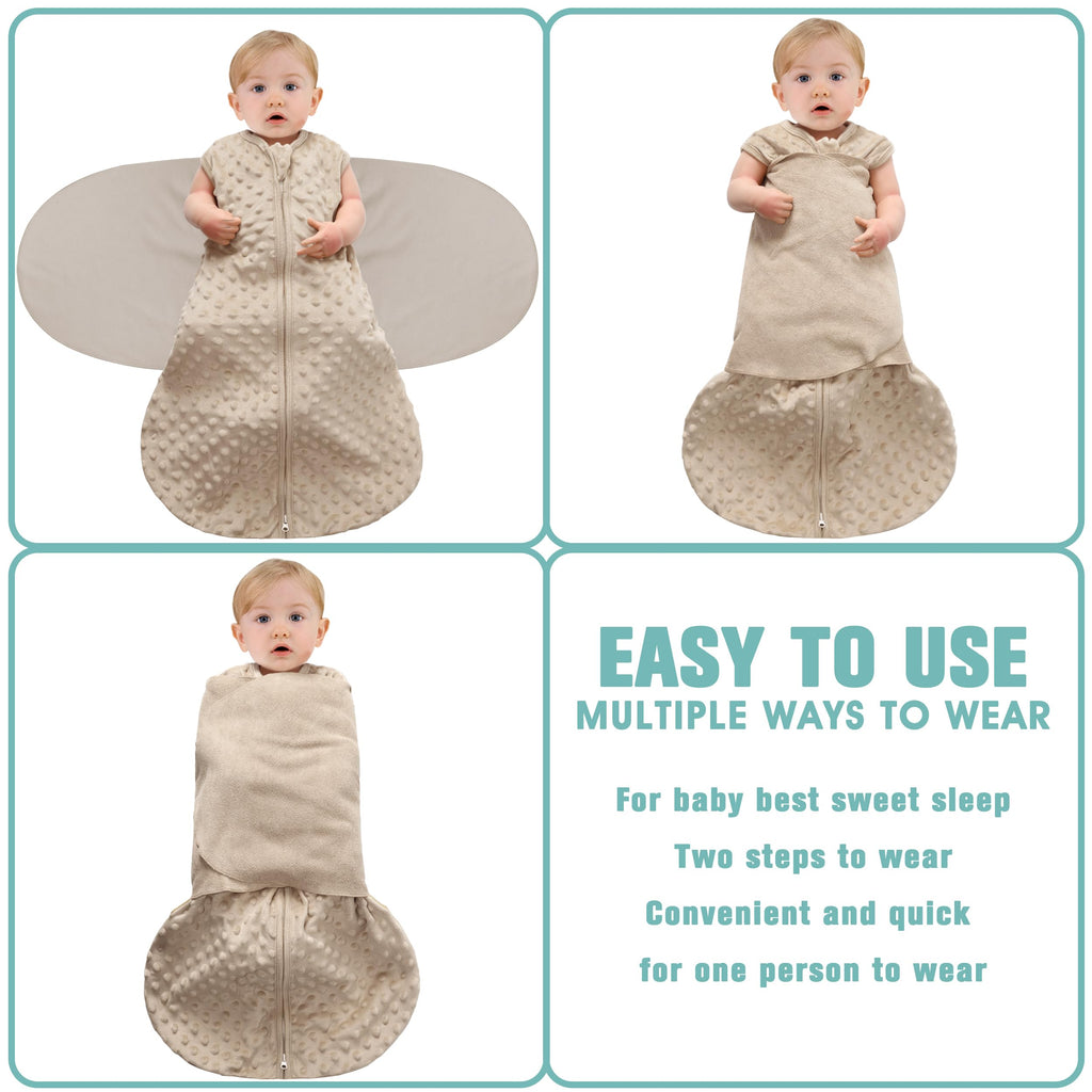 Fleece Newborn Sleep Sack Baby Swaddle,3-Way Adjustable Wearable Blanket,2 Pack Fleece Swaddling Sleeping Bag TOG 2.0， (Brown & Dark Green, 6-12 Months)