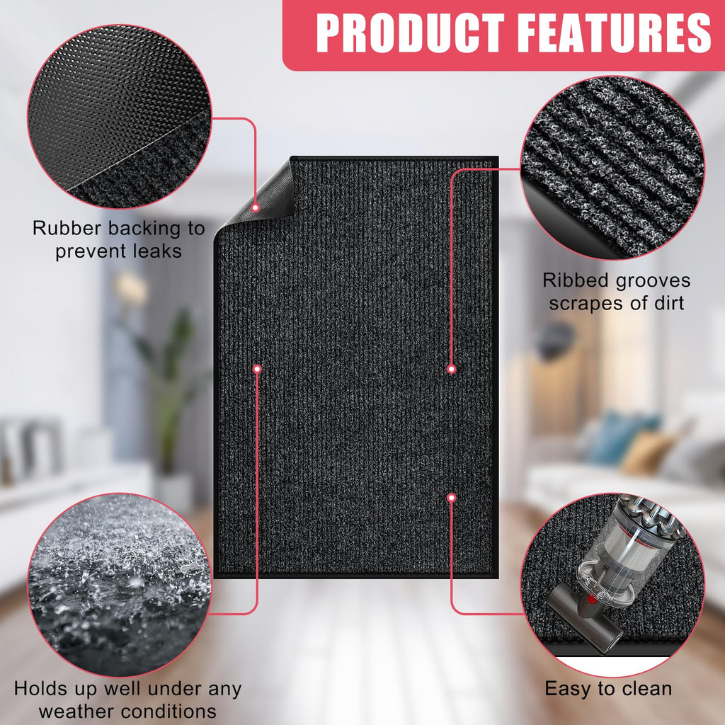 Kuyal Front Door Mat, 2'x3' Indoor Outdoor Entrance Mats, Commercial Floor Inside Outside Entrance, Heavy Duty Durable Welcome Mat, Rubber Backing Non Slip Outdoor Mats for Entryway,Dark Gray