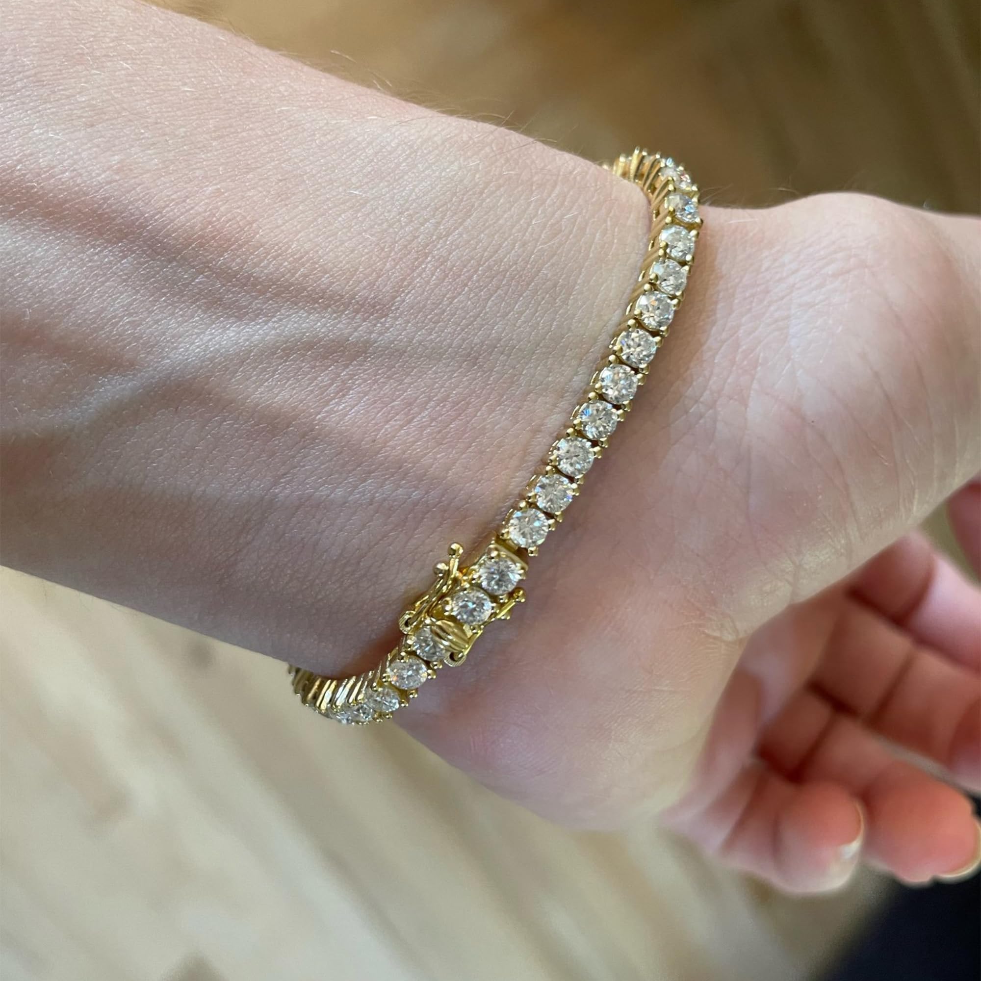 Gem's Beauty moissanite tennis bracelet 18k white gold plated 925 silver 3-6.5mm D Color VVS1 Round Cut moissanite bracelets for women Men Gift birthday anniversary (Gold 3MM, 6.5 inches)