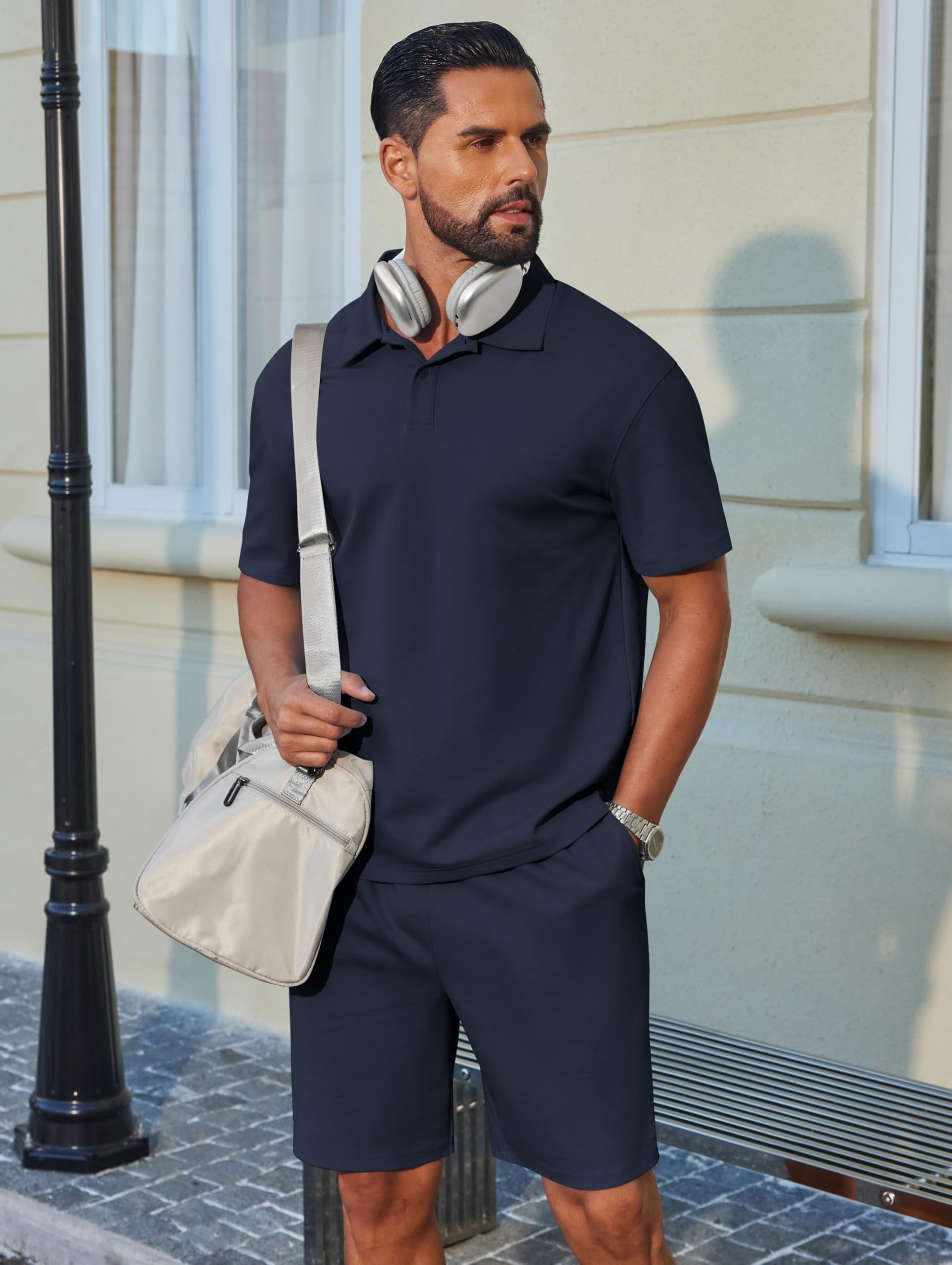 COOFANDY Men's Summer Outfits Short Sleeve Tracksuit T Shirt & Shorts Sets 2 Pockets Oversize Two Piece for Casual Daily