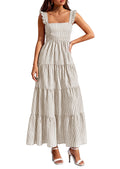PRETTYGARDEN Womens 2026 Summer Casual Maxi Dresses Striped Square Neck Sleeveless Boho Flowy Sundress Beach Vacation Clothes (Brown,Medium)